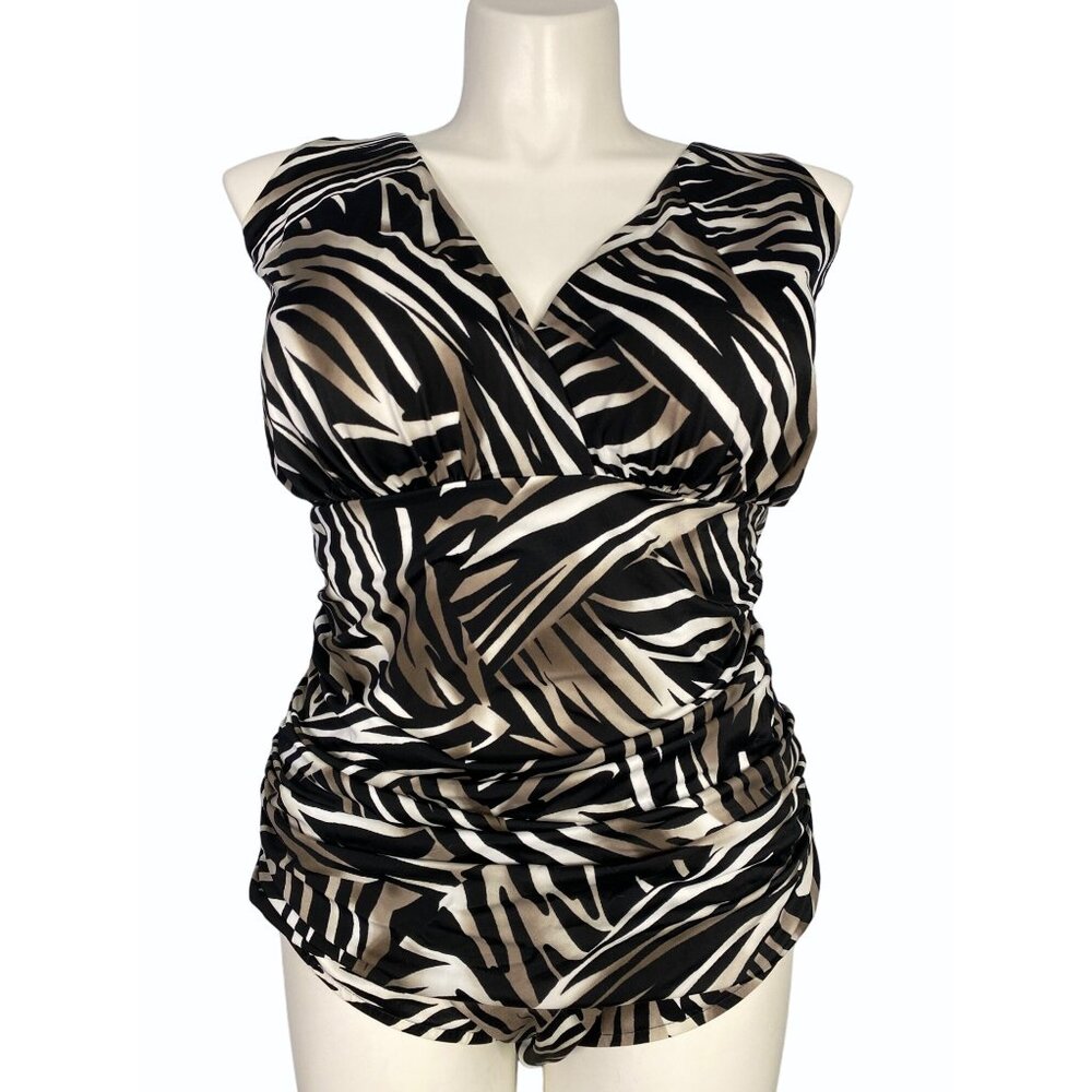 Trimshaper Miraclesuit Women’s Plus 24W Zebra Print Slimming One Piece Swimsuit